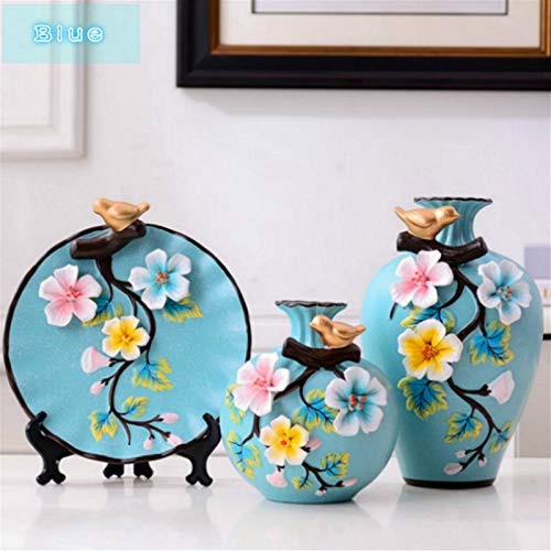 NEWQZ Chinese Vases, Classical and Stylish Decorative Ceramic Vase, Set of 3 Blue Vases, Home Decor