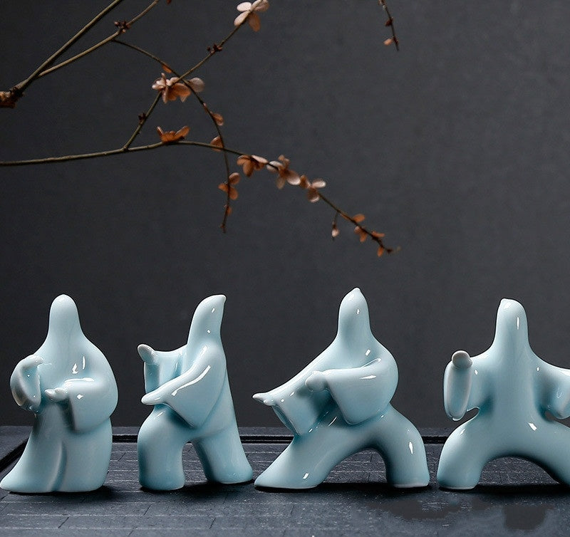 NEWQZ Chinese Porcelain Kungfu tai chi Figurines for Home Decor Tabletop Decorations,Creative Gifts