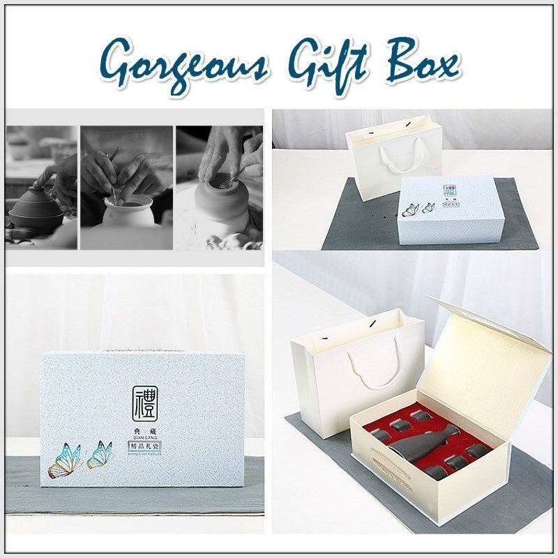 Japanese Sake Set, Traditional Ceramics Black Sake Set 1 Pot and 6 Cups