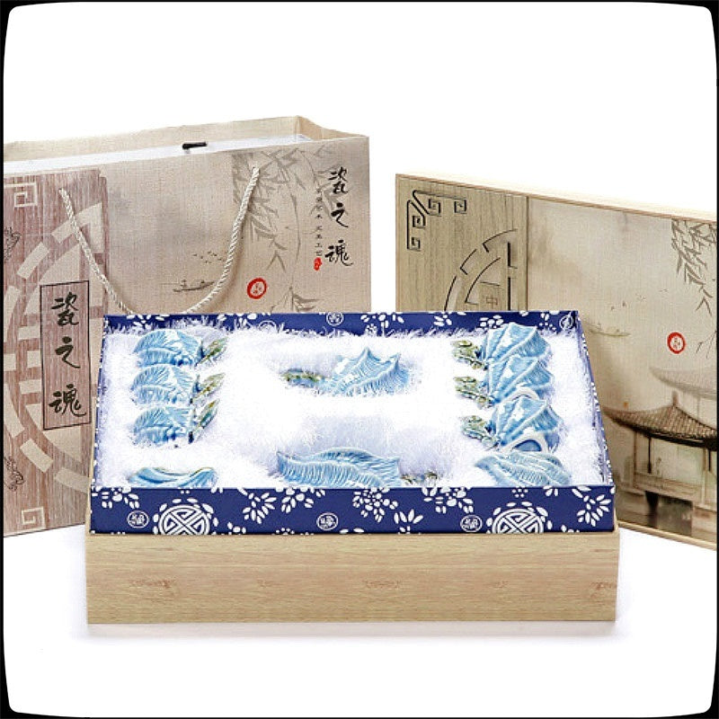 NEWQZ Sky Blue Glaze Conch Shaped Kung Fu Tea Set,1 Pot 6 Cup,Including Tea Pitcher and Tea Strainer