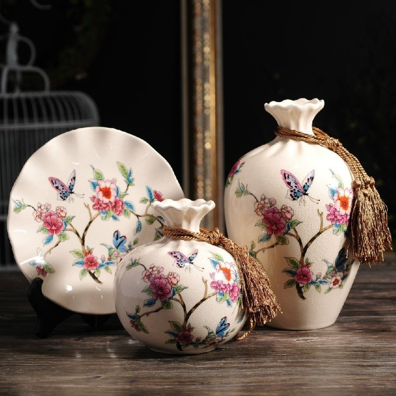 NEWQZ Chinese Porcelain Vases Set of 3-Piece with Flowers Pattern Design for Home Decor