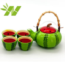 NEWQZ Adorable Watermelon Shaped Tea Set Coffee Cup Set, Afternoon Tea Set with Friends 1 Pot 4 Cup