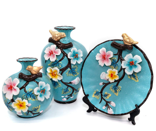 NEWQZ Chinese Vases, Classical and Stylish Decorative Ceramic Vase, Set of 3 Blue Vases, Home Decor