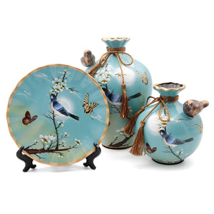 NEWQZ Decorative Ceramic Vases Set of 3 Piece, Chinese Classical Vases for Home Decor,Color: Blue