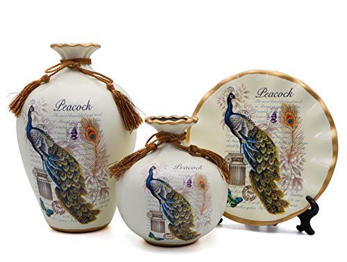NEWQZ Classical Ceramic Vases Set of 3-Piece Chinese Vases for Home Decor Style: Peacock Pattern
