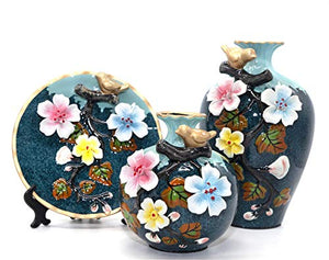 NEWQZ Classical Decorative Ceramic Vase Set of 3 Chinese Vases for Home Decor (aquablue)