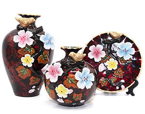 NEWQZ Classical Decorative Ceramic Vase Set of 3 Chinese Vases for Home Decor (red)