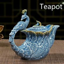 NEWQZ Sky Blue Glaze Peacock Shaped Kung Fu Tea Set, Including Tea Pot 1, Tea Pitcher 1, Tea Cup 6