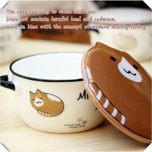 Cute Kitty Large Noodle Bowl,Big Cute Cartoon Ceramic Soup Bowl with Lid and Handle