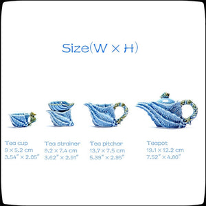 NEWQZ Sky Blue Glaze Conch Shaped Kung Fu Tea Set,1 Pot 6 Cup,Including Tea Pitcher and Tea Strainer