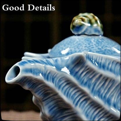 NEWQZ Sky Blue Glaze Conch Shaped Kung Fu Tea Set,1 Pot 6 Cup,Including Tea Pitcher and Tea Strainer