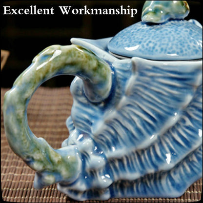 NEWQZ Sky Blue Glaze Conch Shaped Kung Fu Tea Set,1 Pot 6 Cup,Including Tea Pitcher and Tea Strainer