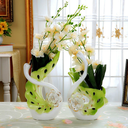 NEWQZ Elegant Swan Shaped Porcelain Vases for Home Decor, a Pair Flower vases Set Living Room Decoration Wedding Gifts