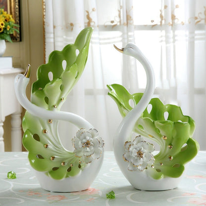 NEWQZ Elegant Swan Shaped Porcelain Vases for Home Decor, a Pair Flower vases Set Living Room Decoration Wedding Gifts