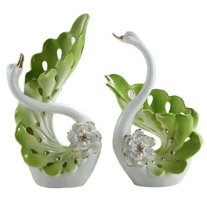 NEWQZ Elegant Swan Shaped Porcelain Vases for Home Decor, a Pair Flower vases Set Living Room Decoration Wedding Gifts