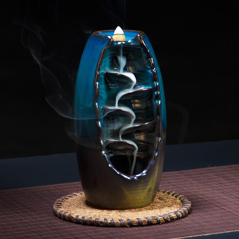 NEWQZ Ceramic Waterfall Smoke Backflow Incense Burner with 50 Incense Cones Free,Living room decor