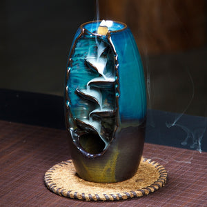 NEWQZ Ceramic Waterfall Smoke Backflow Incense Burner with 50 Incense Cones Free,Living room decor
