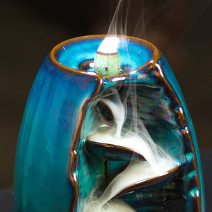 NEWQZ Ceramic Waterfall Smoke Backflow Incense Burner with 50 Incense Cones Free,Living room decor