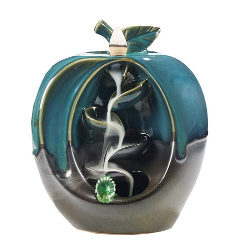 NEWQZ Ceramic Apple & Pear Shaped Backflow Incense Burner with 50 Pcs Incense Cones