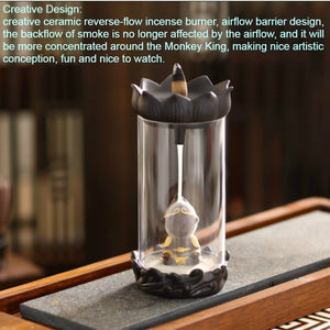 NEWQZ Ceramic Zen Meditation Monkey King Backflow Incense Burner