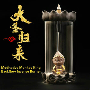 NEWQZ Ceramic Zen Meditation Monkey King Backflow Incense Burner