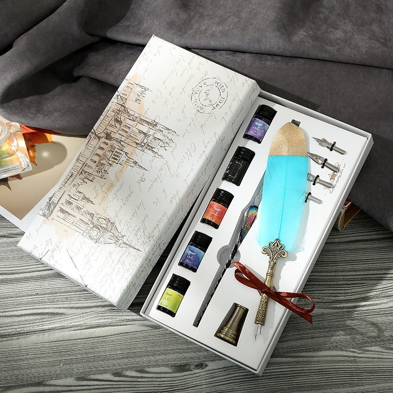 Colorful Ink Glass Pen Feather Pen Set –