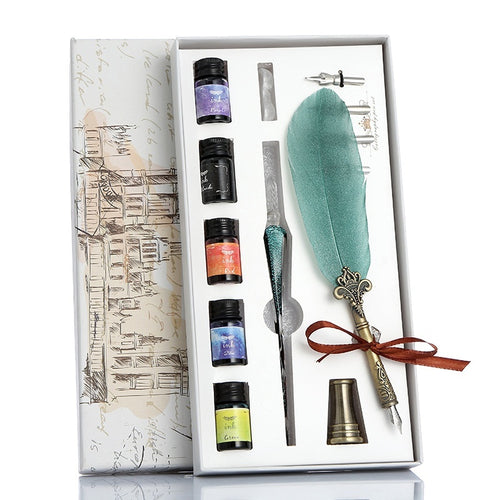 Colorful Ink Glass Pen Feather Pen Set