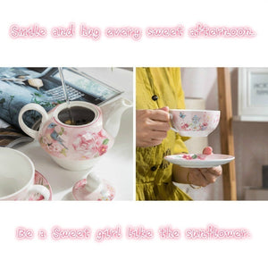 Rose Pink Pastoral Style Teapot and Teacup Integrated Tea Set