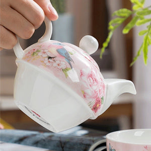 Rose Pink Pastoral Style Teapot and Teacup Integrated Tea Set