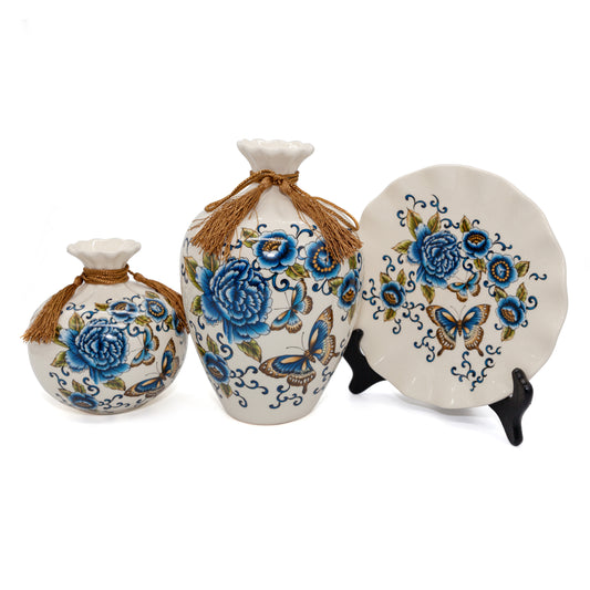 NEWQZ Chinese Porcelain Vases Set of 3-Piece with Flowers Pattern Design for Home Decor