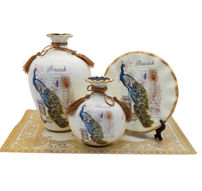 NEWQZ Classical Ceramic Vases Set of 3-Piece Chinese Vases for Home Decor Style: Peacock Pattern